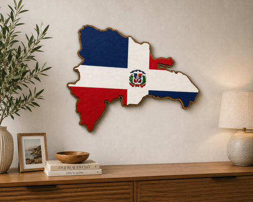 Dominican Republic Wooden Map Wall Art | Dominican Flag Decor