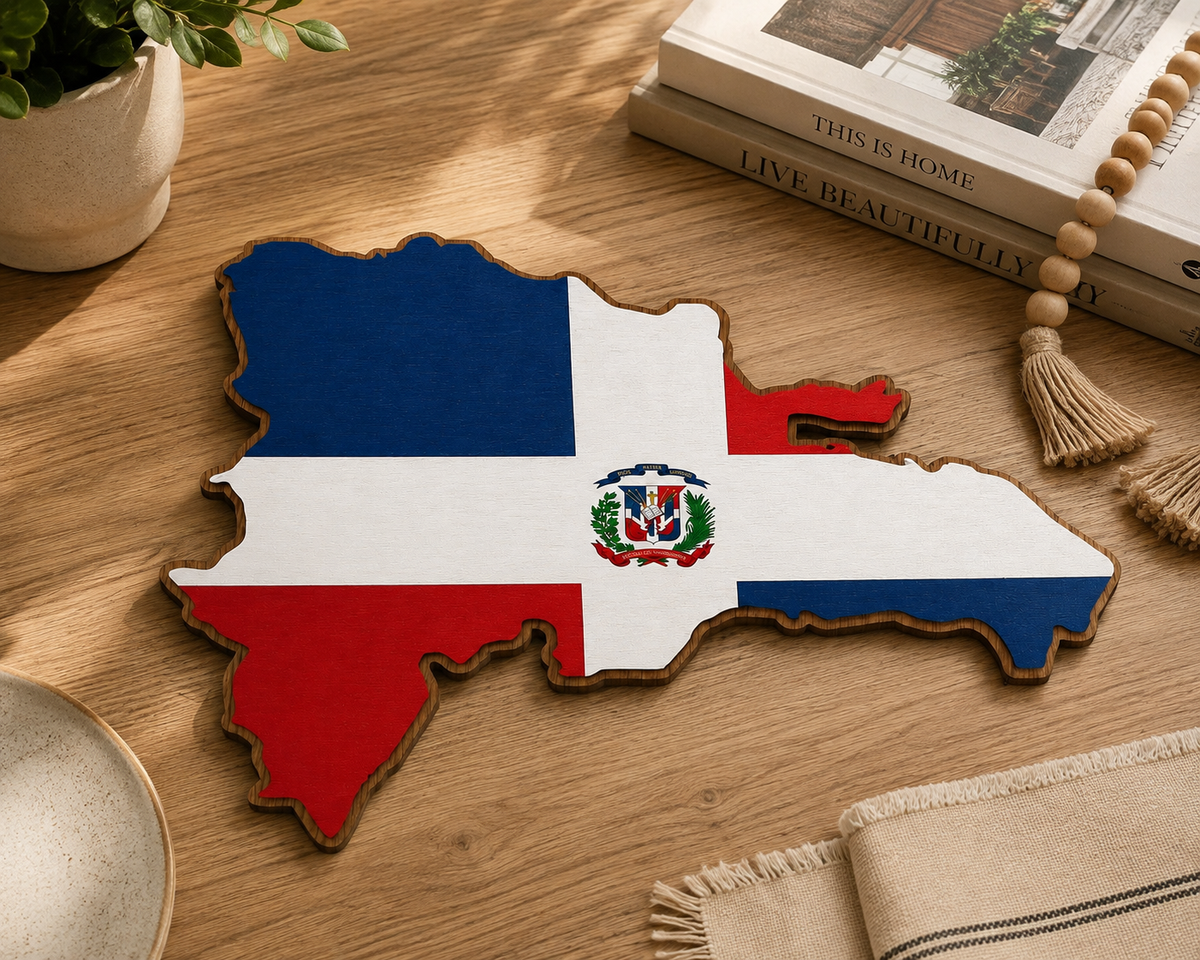 Dominican Republic Wooden Map Wall Art | Dominican Flag Decor